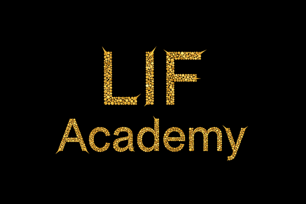 LIF Academy Logo made by gold color points text, and full transparent background